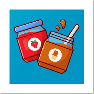 Strawberry Jam And Peanut Butter Cartoon Vector Icon Illustration Posters and Art